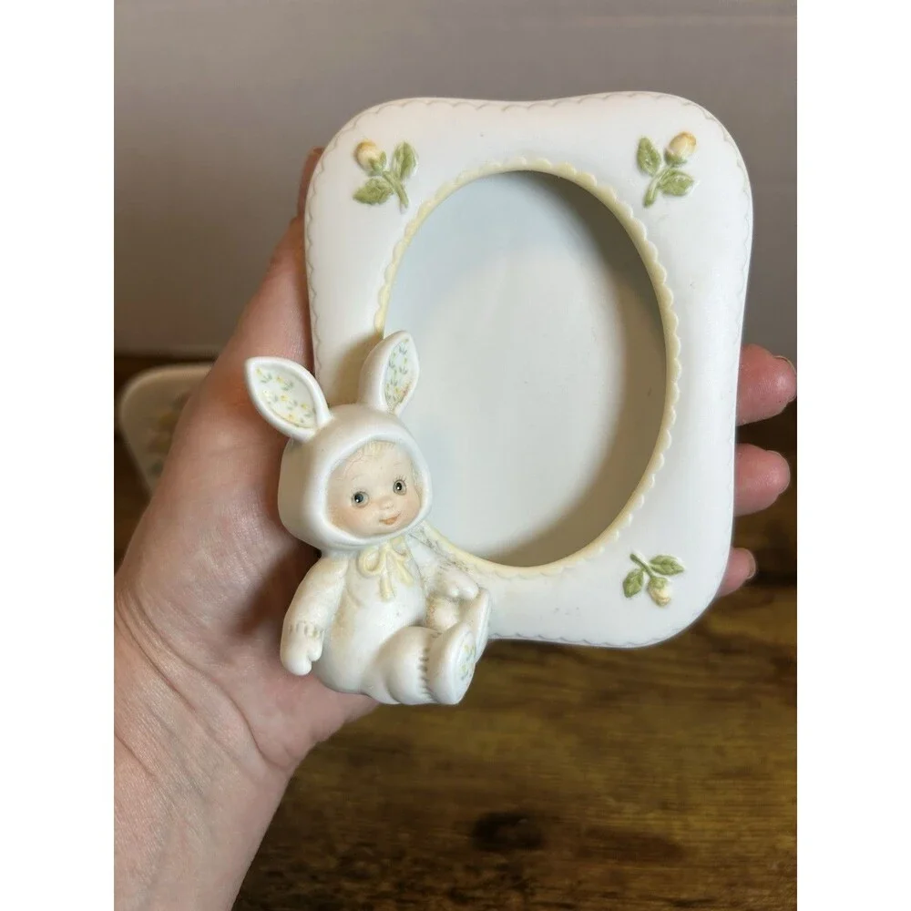 Vintage Enesco Morehead Teddy Beddy Bear Lil Fur Bunting Baby Photo Frames Set 2